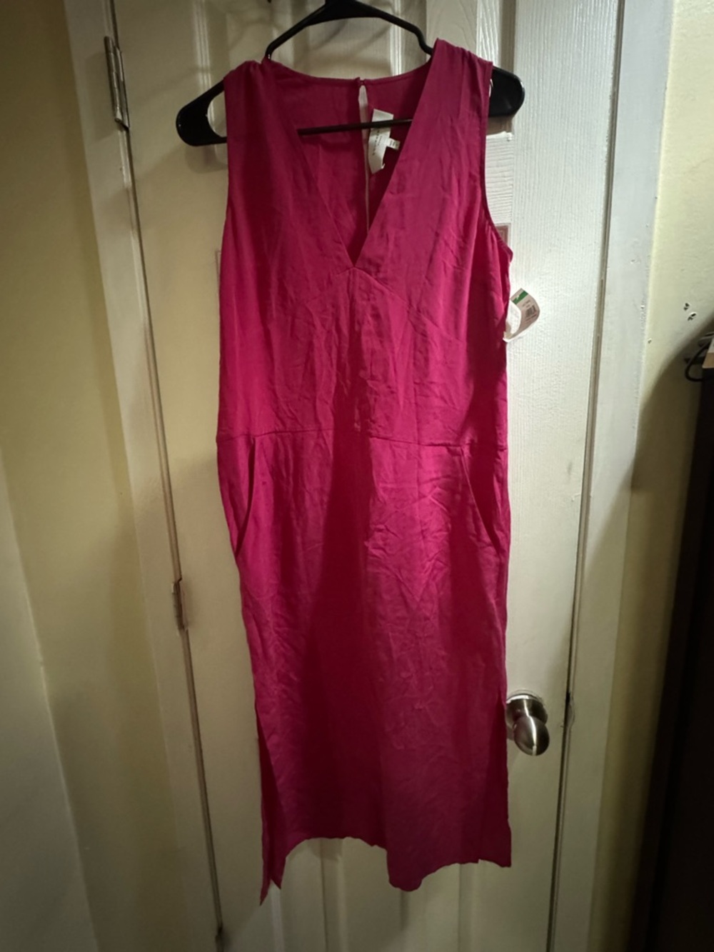 Equipment Femme Sleeveless V-Neck Midi Dress in Hot Pink